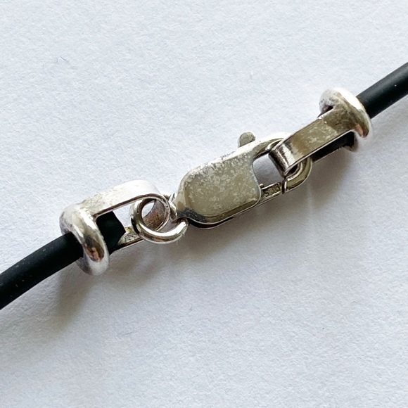Sterling Silver Black Soft Rubber Chain Necklace - Picture 4 of 5
